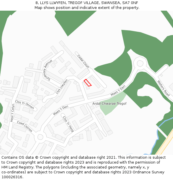 8, LLYS LLWYFEN, TREGOF VILLAGE, SWANSEA, SA7 0NF: Location map and indicative extent of plot