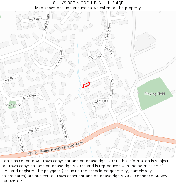 8, LLYS ROBIN GOCH, RHYL, LL18 4QE: Location map and indicative extent of plot