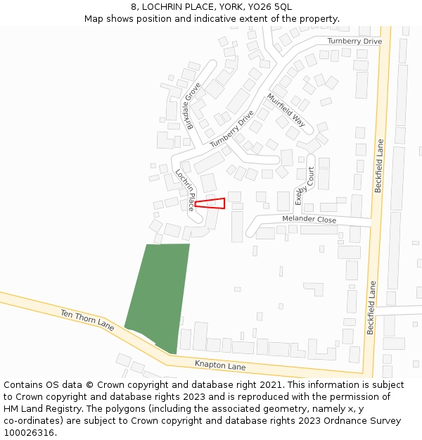 8, LOCHRIN PLACE, YORK, YO26 5QL: Location map and indicative extent of plot