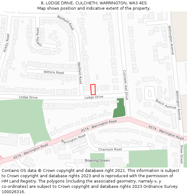 8, LODGE DRIVE, CULCHETH, WARRINGTON, WA3 4ES: Location map and indicative extent of plot