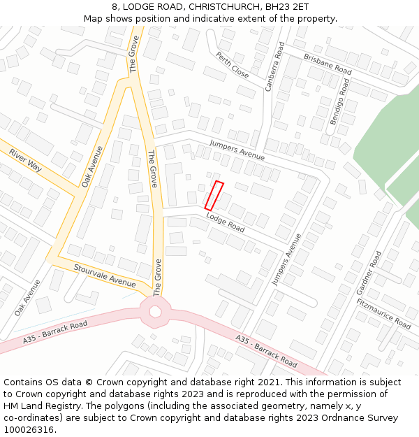 8, LODGE ROAD, CHRISTCHURCH, BH23 2ET: Location map and indicative extent of plot