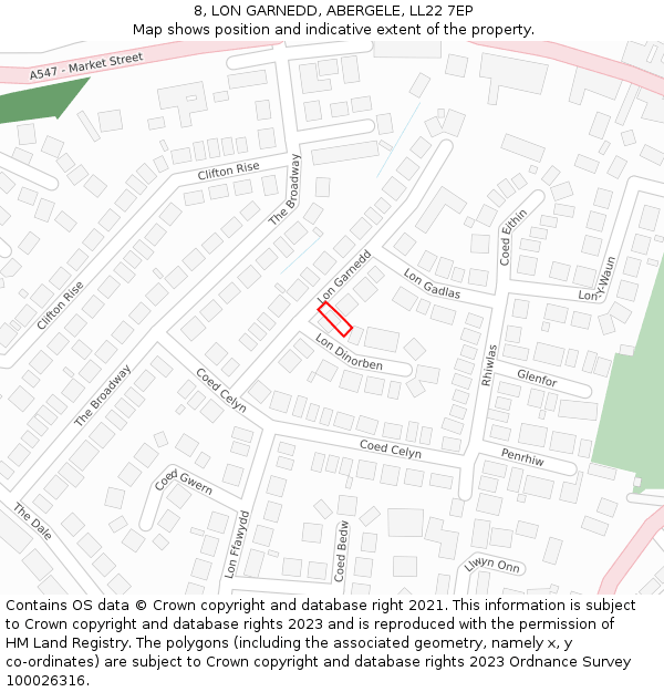 8, LON GARNEDD, ABERGELE, LL22 7EP: Location map and indicative extent of plot