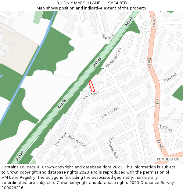 8, LON Y MAES, LLANELLI, SA14 8TD: Location map and indicative extent of plot