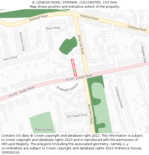 8, LONDON ROAD, STANWAY, COLCHESTER, CO3 0HA: Location map and indicative extent of plot