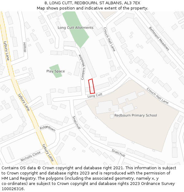8, LONG CUTT, REDBOURN, ST ALBANS, AL3 7EX: Location map and indicative extent of plot