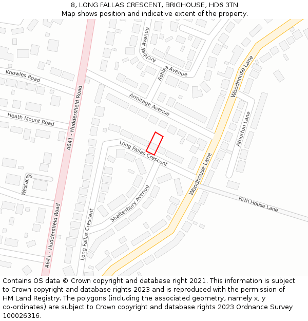 8, LONG FALLAS CRESCENT, BRIGHOUSE, HD6 3TN: Location map and indicative extent of plot