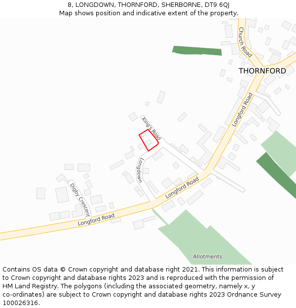 8, LONGDOWN, THORNFORD, SHERBORNE, DT9 6QJ: Location map and indicative extent of plot