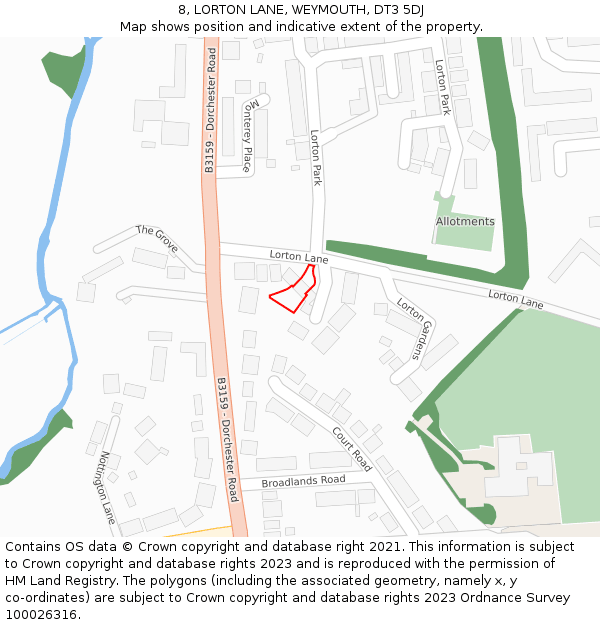 8, LORTON LANE, WEYMOUTH, DT3 5DJ: Location map and indicative extent of plot