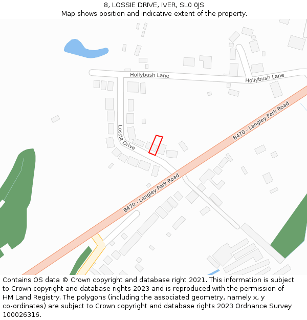 8, LOSSIE DRIVE, IVER, SL0 0JS: Location map and indicative extent of plot