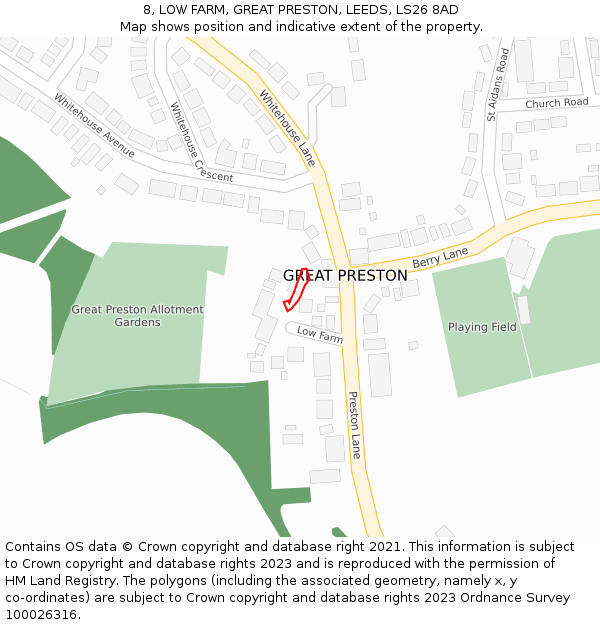 8, LOW FARM, GREAT PRESTON, LEEDS, LS26 8AD: Location map and indicative extent of plot