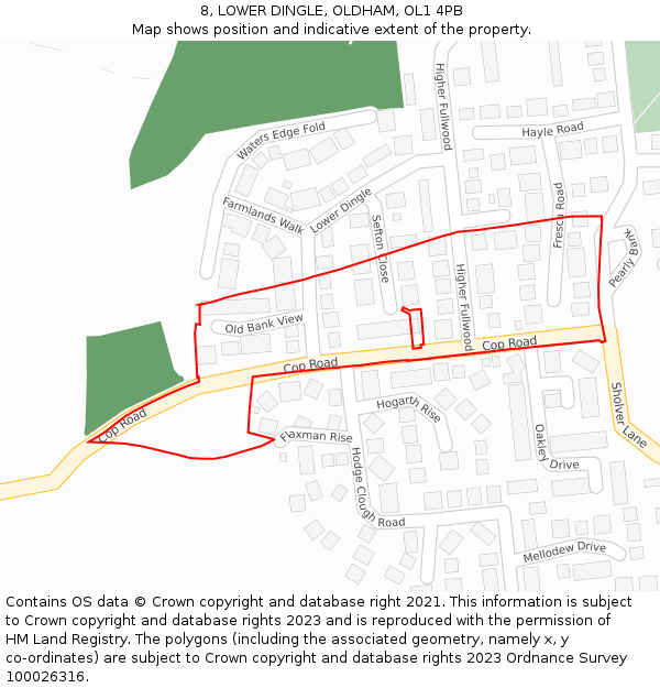 8, LOWER DINGLE, OLDHAM, OL1 4PB: Location map and indicative extent of plot