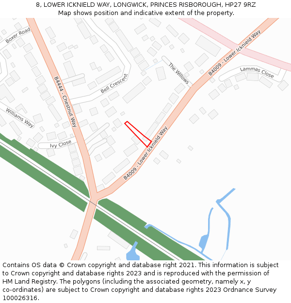 8, LOWER ICKNIELD WAY, LONGWICK, PRINCES RISBOROUGH, HP27 9RZ: Location map and indicative extent of plot