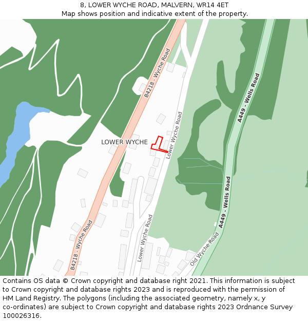 8, LOWER WYCHE ROAD, MALVERN, WR14 4ET: Location map and indicative extent of plot