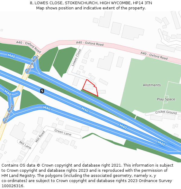 8, LOWES CLOSE, STOKENCHURCH, HIGH WYCOMBE, HP14 3TN: Location map and indicative extent of plot