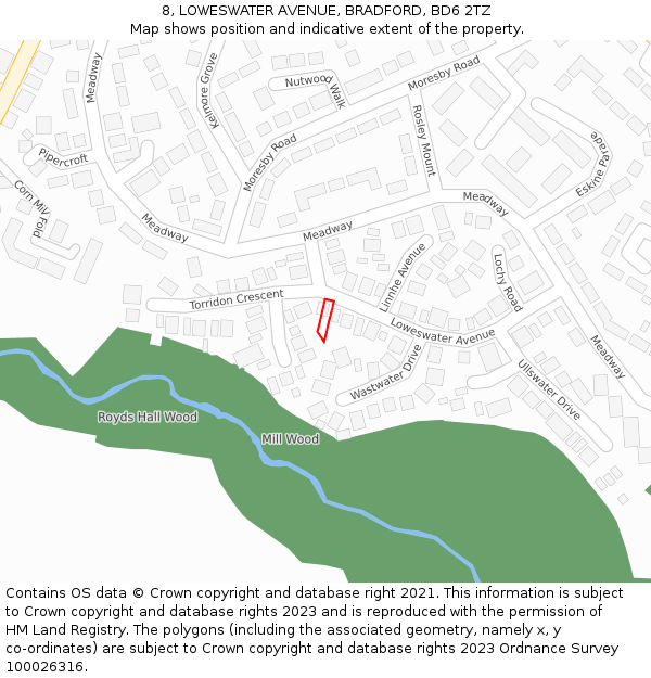 8, LOWESWATER AVENUE, BRADFORD, BD6 2TZ: Location map and indicative extent of plot