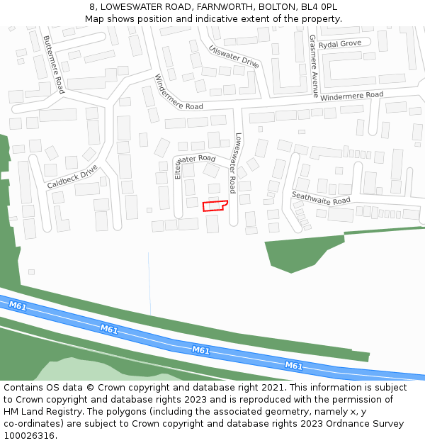 8, LOWESWATER ROAD, FARNWORTH, BOLTON, BL4 0PL: Location map and indicative extent of plot