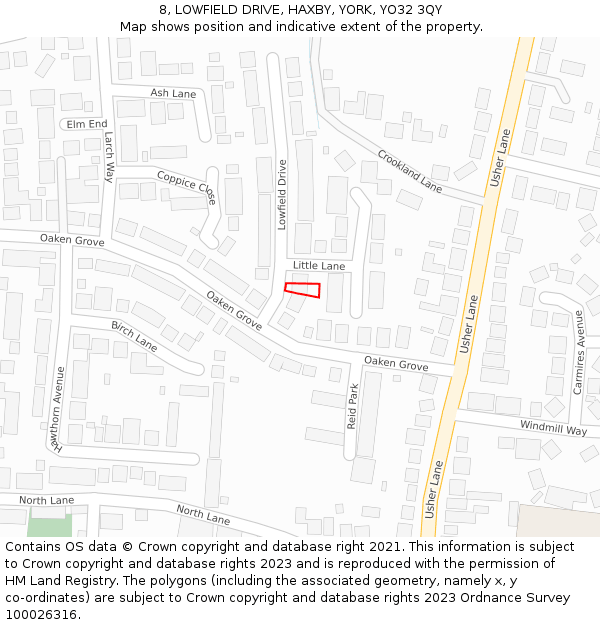 8, LOWFIELD DRIVE, HAXBY, YORK, YO32 3QY: Location map and indicative extent of plot