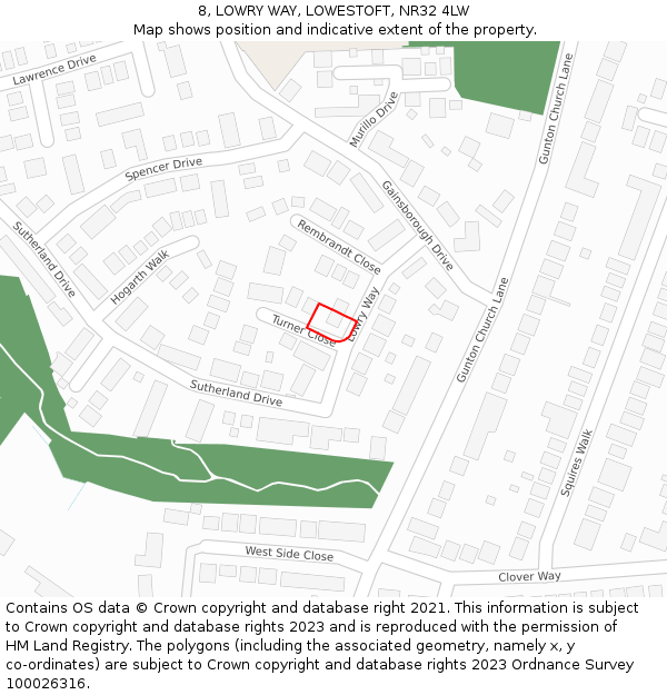 8, LOWRY WAY, LOWESTOFT, NR32 4LW: Location map and indicative extent of plot