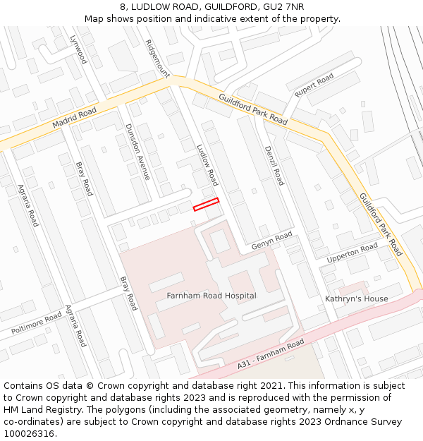8, LUDLOW ROAD, GUILDFORD, GU2 7NR: Location map and indicative extent of plot