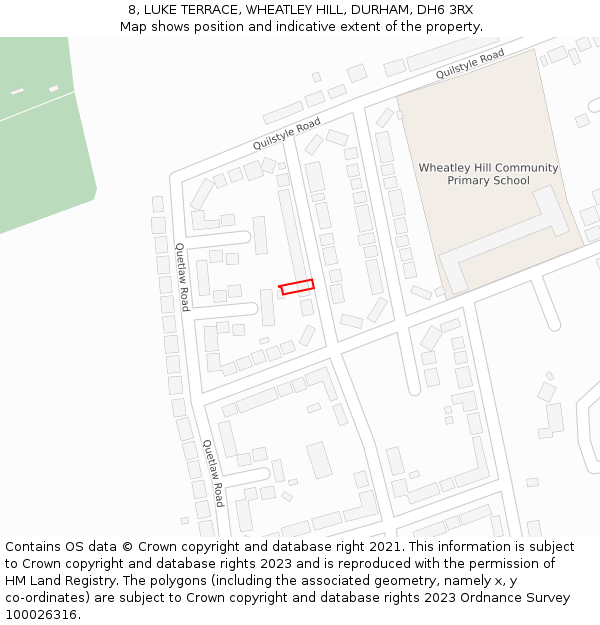 8, LUKE TERRACE, WHEATLEY HILL, DURHAM, DH6 3RX: Location map and indicative extent of plot