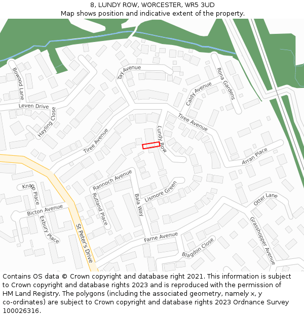 8, LUNDY ROW, WORCESTER, WR5 3UD: Location map and indicative extent of plot