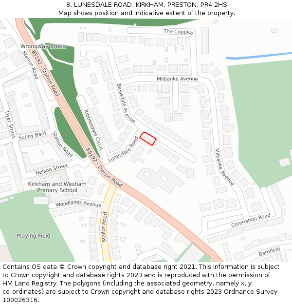 8, LUNESDALE ROAD, KIRKHAM, PRESTON, PR4 2HS: Location map and indicative extent of plot