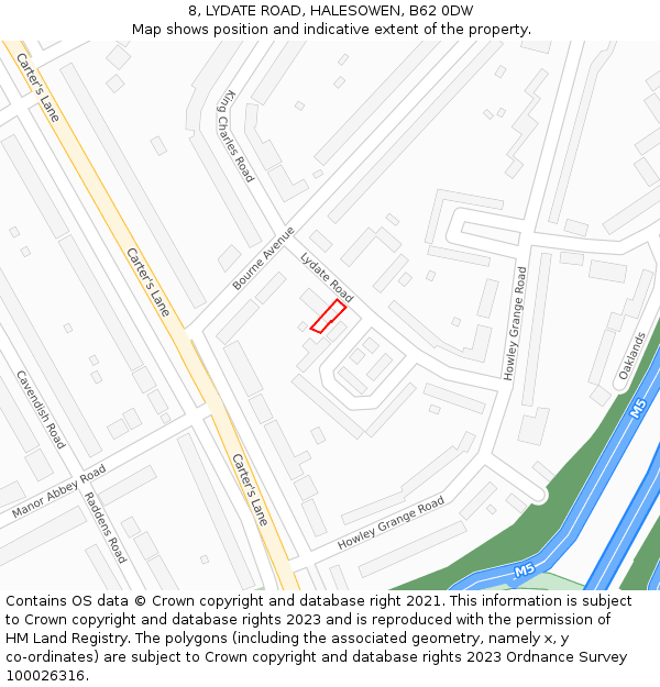 8, LYDATE ROAD, HALESOWEN, B62 0DW: Location map and indicative extent of plot