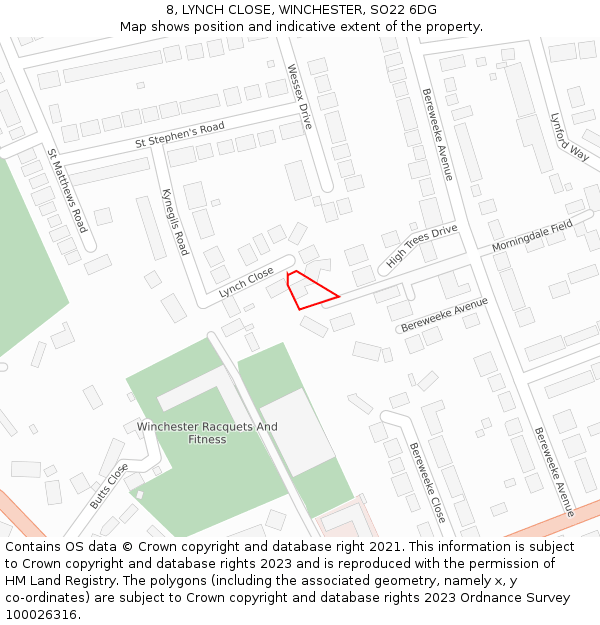 8, LYNCH CLOSE, WINCHESTER, SO22 6DG: Location map and indicative extent of plot