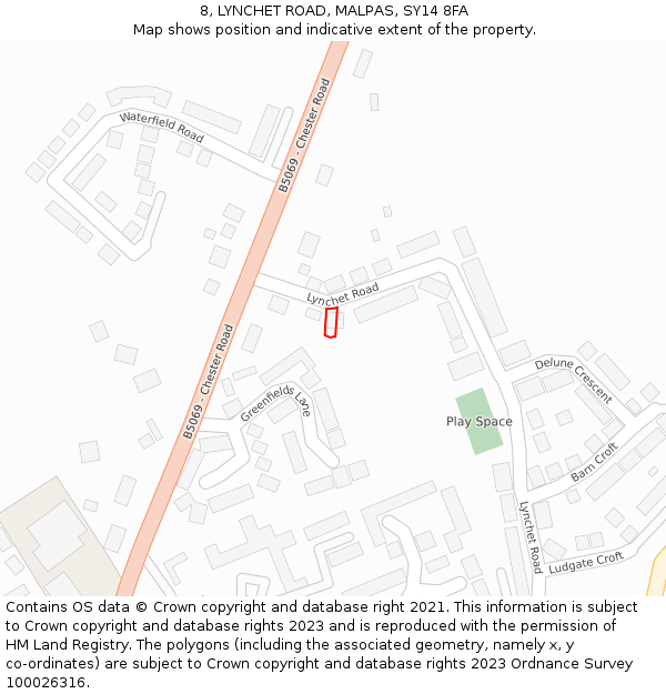 8, LYNCHET ROAD, MALPAS, SY14 8FA: Location map and indicative extent of plot