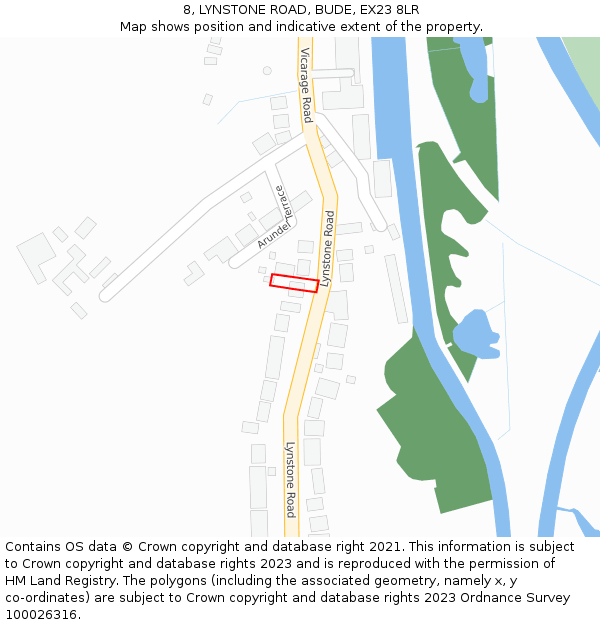 8, LYNSTONE ROAD, BUDE, EX23 8LR: Location map and indicative extent of plot