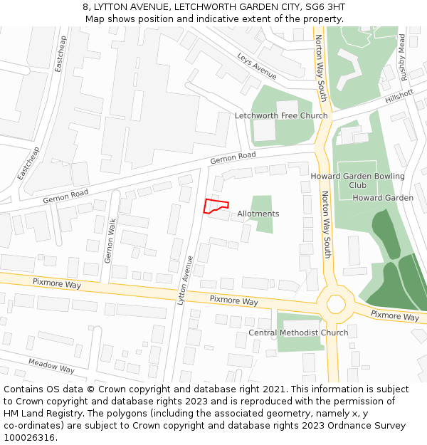 8, LYTTON AVENUE, LETCHWORTH GARDEN CITY, SG6 3HT: Location map and indicative extent of plot