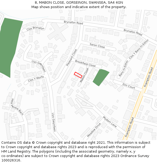 8, MABON CLOSE, GORSEINON, SWANSEA, SA4 4GN: Location map and indicative extent of plot