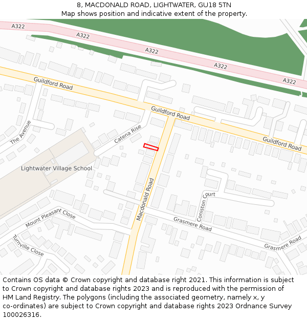 8, MACDONALD ROAD, LIGHTWATER, GU18 5TN: Location map and indicative extent of plot