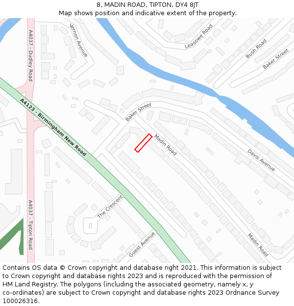 8, MADIN ROAD, TIPTON, DY4 8JT: Location map and indicative extent of plot