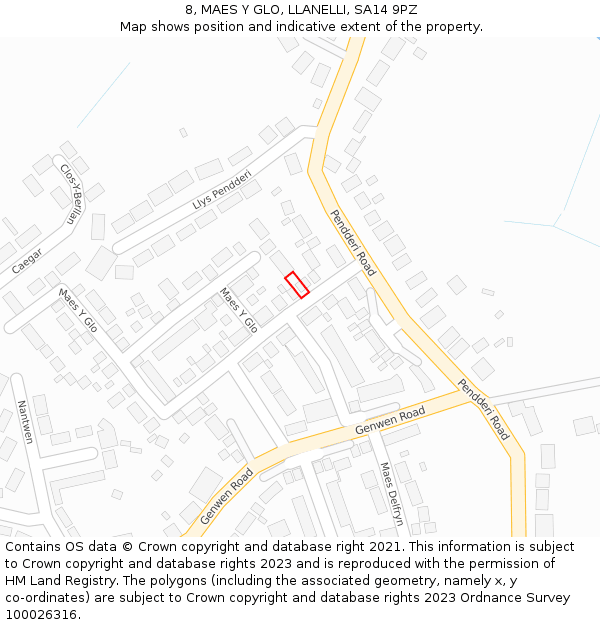 8, MAES Y GLO, LLANELLI, SA14 9PZ: Location map and indicative extent of plot