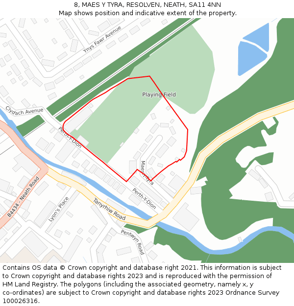 8, MAES Y TYRA, RESOLVEN, NEATH, SA11 4NN: Location map and indicative extent of plot