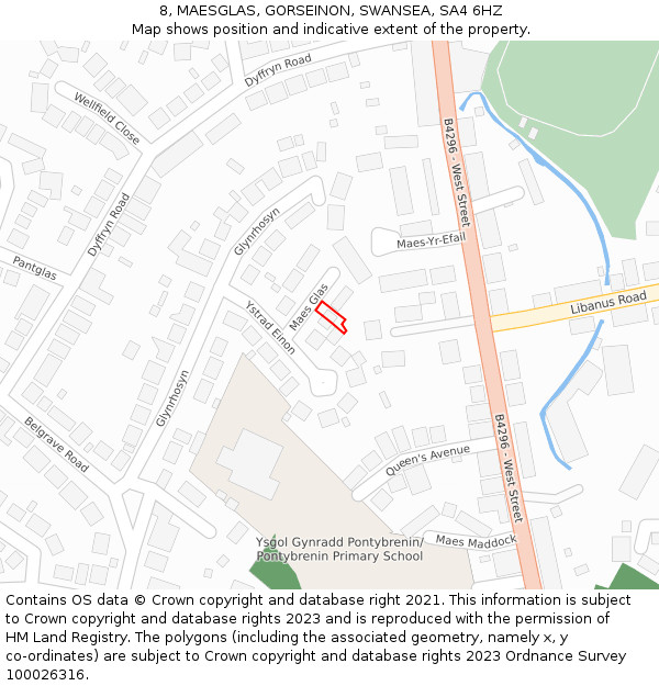 8, MAESGLAS, GORSEINON, SWANSEA, SA4 6HZ: Location map and indicative extent of plot