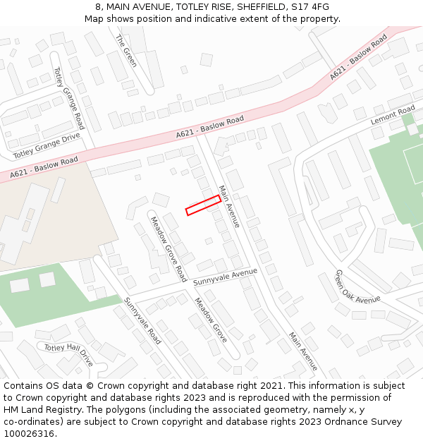 8, MAIN AVENUE, TOTLEY RISE, SHEFFIELD, S17 4FG: Location map and indicative extent of plot