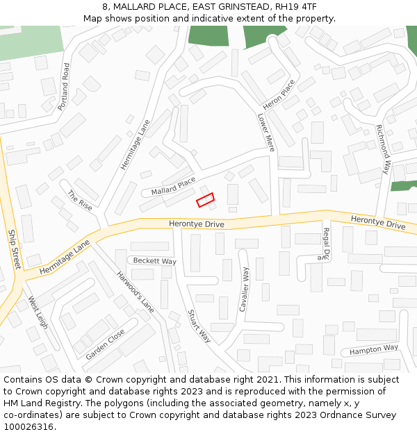 8, MALLARD PLACE, EAST GRINSTEAD, RH19 4TF: Location map and indicative extent of plot