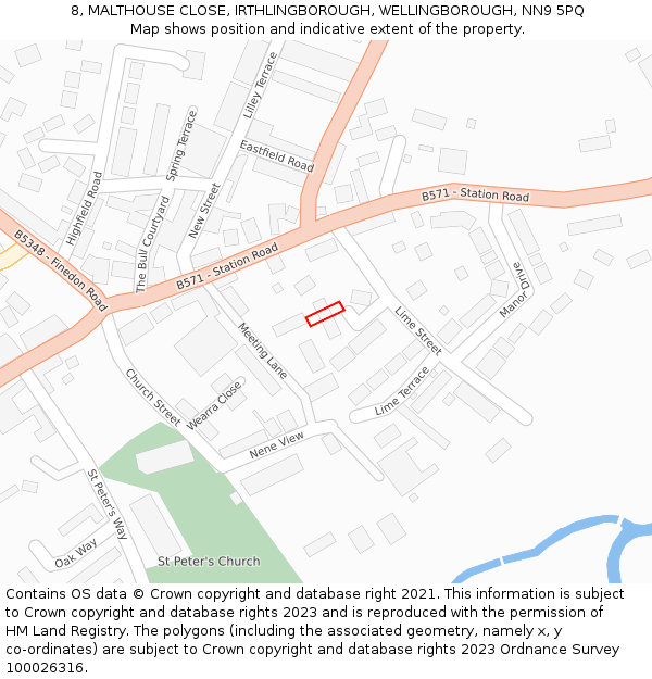 8, MALTHOUSE CLOSE, IRTHLINGBOROUGH, WELLINGBOROUGH, NN9 5PQ: Location map and indicative extent of plot