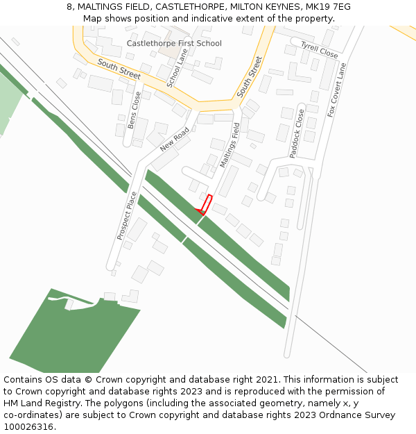 8, MALTINGS FIELD, CASTLETHORPE, MILTON KEYNES, MK19 7EG: Location map and indicative extent of plot