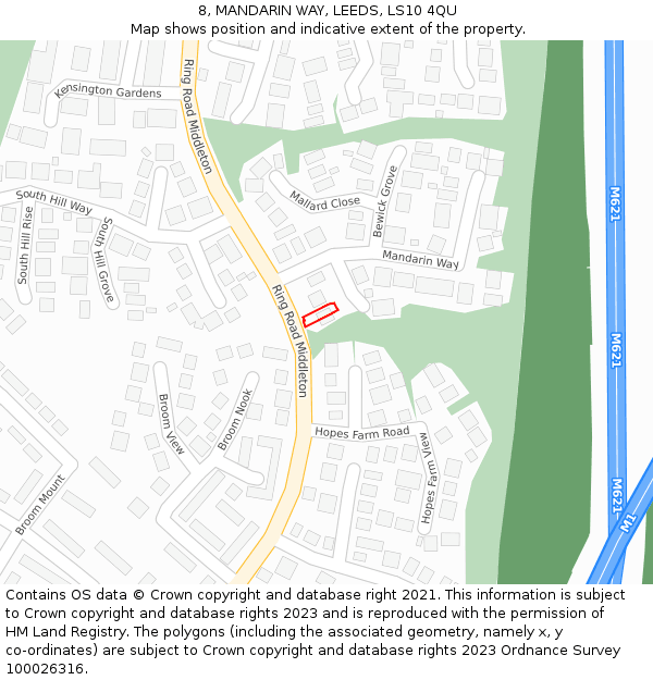 8, MANDARIN WAY, LEEDS, LS10 4QU: Location map and indicative extent of plot