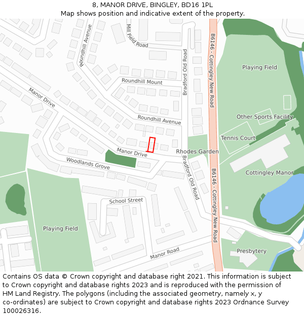 8, MANOR DRIVE, BINGLEY, BD16 1PL: Location map and indicative extent of plot