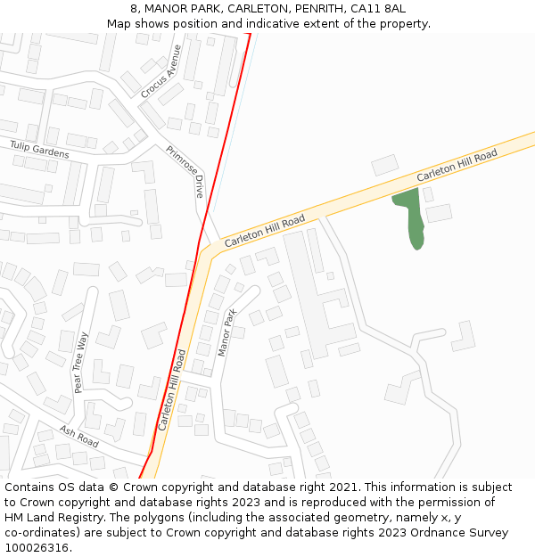 8, MANOR PARK, CARLETON, PENRITH, CA11 8AL: Location map and indicative extent of plot