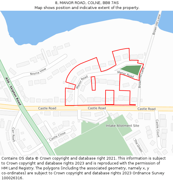 8, MANOR ROAD, COLNE, BB8 7AS: Location map and indicative extent of plot