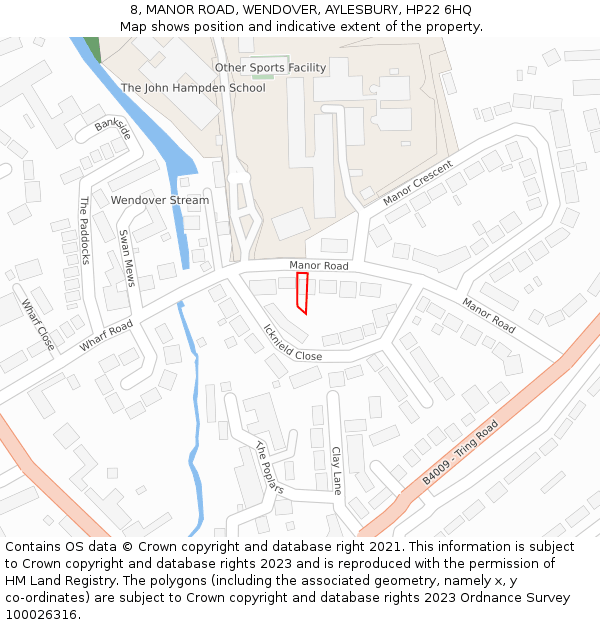 8, MANOR ROAD, WENDOVER, AYLESBURY, HP22 6HQ: Location map and indicative extent of plot