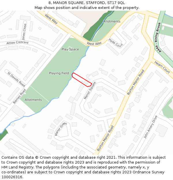 8, MANOR SQUARE, STAFFORD, ST17 9QL: Location map and indicative extent of plot