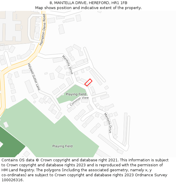 8, MANTELLA DRIVE, HEREFORD, HR1 1FB: Location map and indicative extent of plot