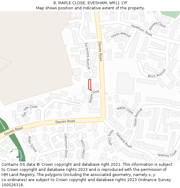 8, MAPLE CLOSE, EVESHAM, WR11 1YF: Location map and indicative extent of plot