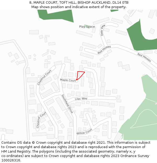 8, MAPLE COURT, TOFT HILL, BISHOP AUCKLAND, DL14 0TB: Location map and indicative extent of plot